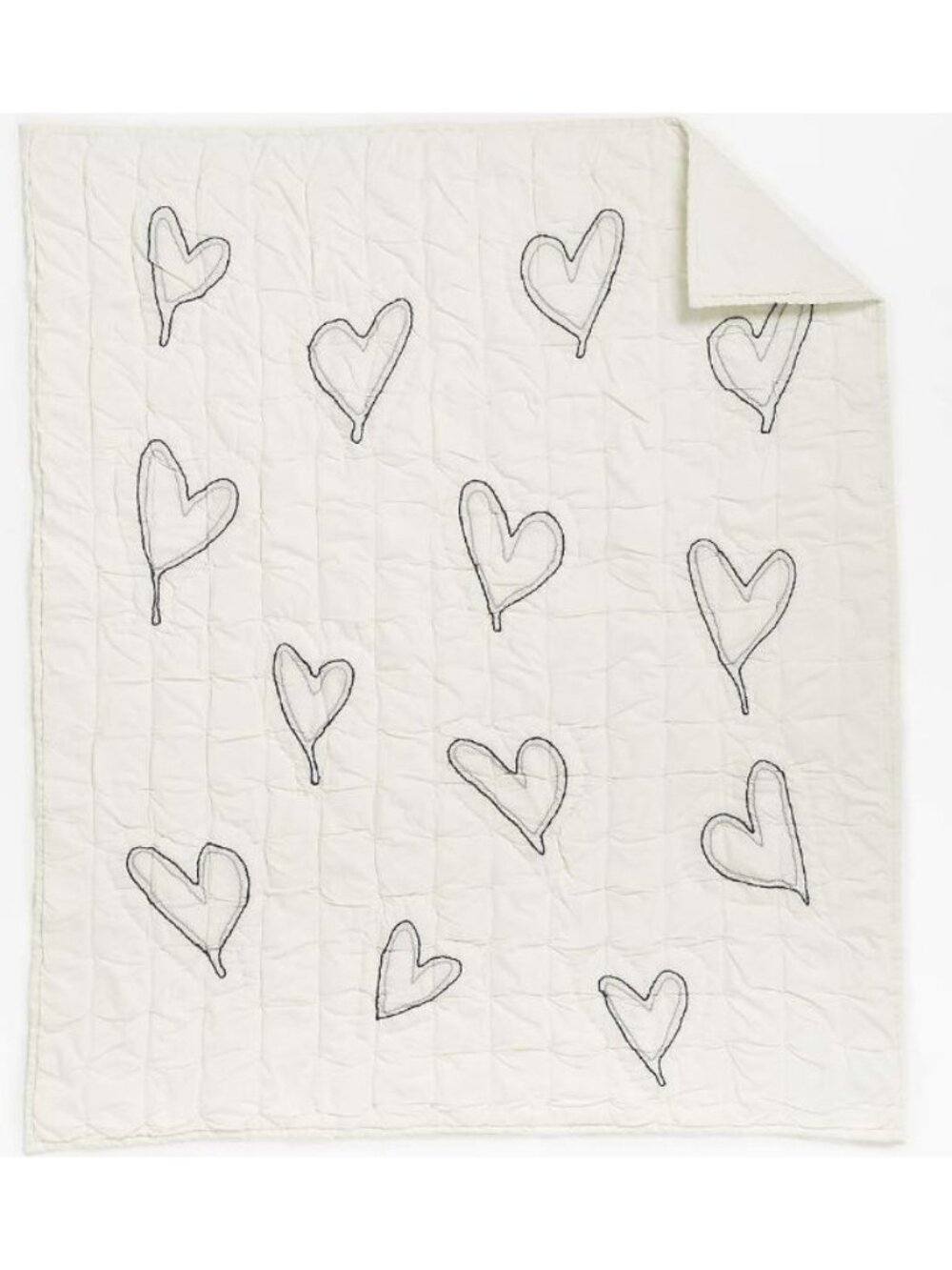 Crate & Kids Leanne Ford Charcoal Heart Crib Quilt Cotton White Gray Black 40x50